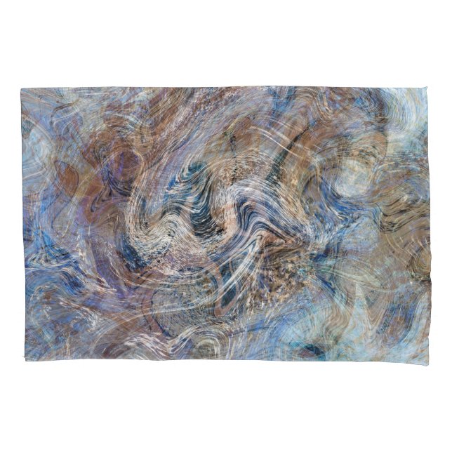 Blue Grey Fluid Marbling Illustration Pillowcase (Front)