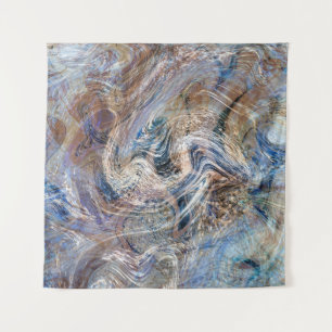 Blue Grey Fluid Marbling Illustration Tapestry