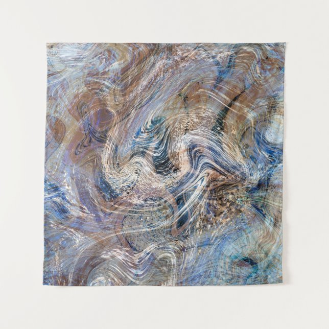Blue Grey Fluid Marbling Illustration Tapestry (Front)