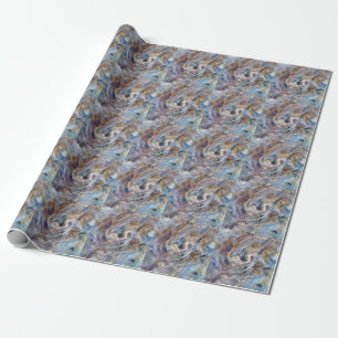 Blue Grey Fluid Marbling Illustration Wrapping Paper