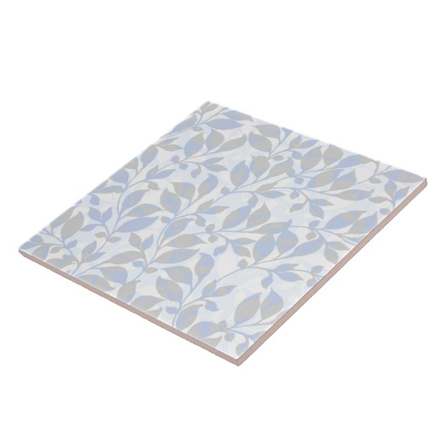 Blue grey foliage pattern ceramic tile (Side)