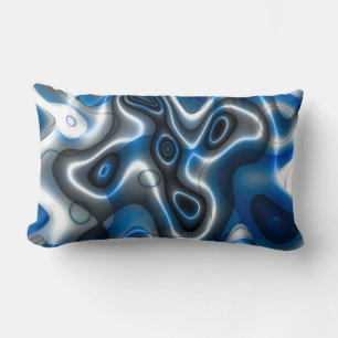 Blue/Grey Fractal Art Lumbar Throw Pillow