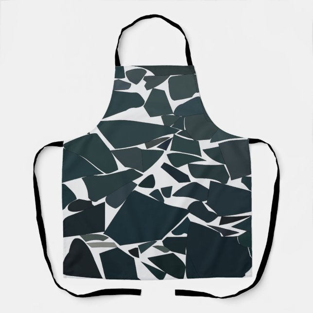 Blue Grey Geometric Abstract Texture Apron (Front)