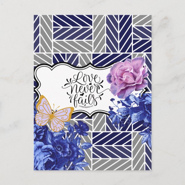 Blue/Grey Geometric Floral Postcard (Front)