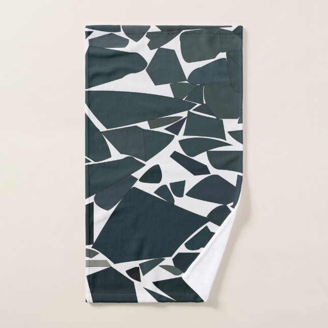 Blue Grey Geometric Marble Texture Hand Towel (Hand Towel)