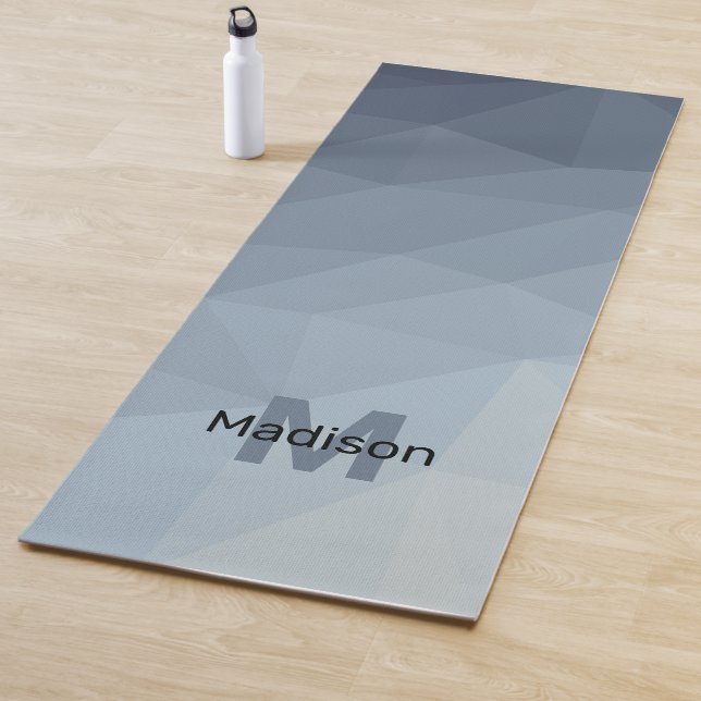 Blue Grey geometric mesh ombre pattern Monogram Yoga Mat (In Situ)