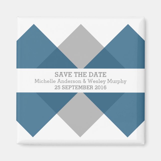 Blue Grey Geometric Triad Save the Date Magnet (Front)