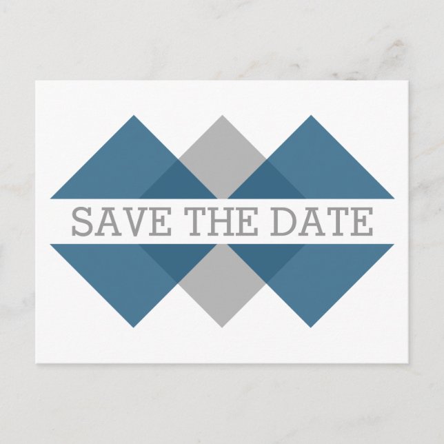 Blue Grey Geometric Triad Save the Date Postcard (Front)