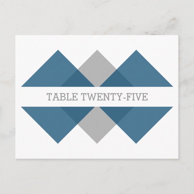 Blue Grey Geometric Triad Table Number Postcard (Front)