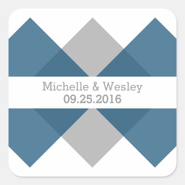 Blue Grey Geometric Triad Wedding Stickers (Front)