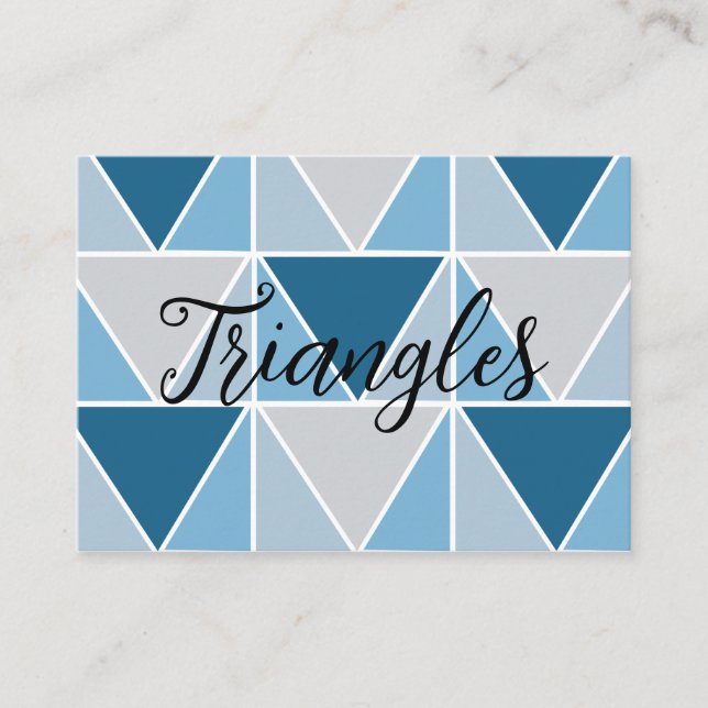Blue Grey Geometric Triangles Modern Business Card (Front)