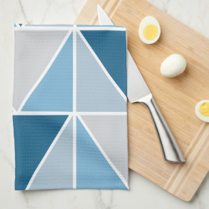 Blue Grey Geometric Triangles Pattern Tea Towel