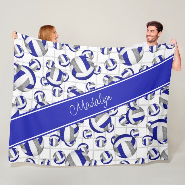 blue grey girly team colours volleyballs net accen fleece blanket (In Situ)