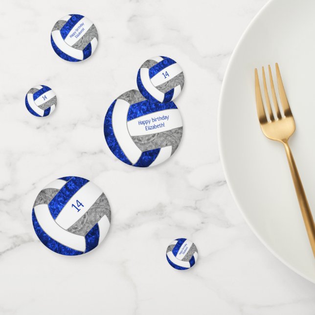 blue grey girly volleyball birthday party confetti (Group)