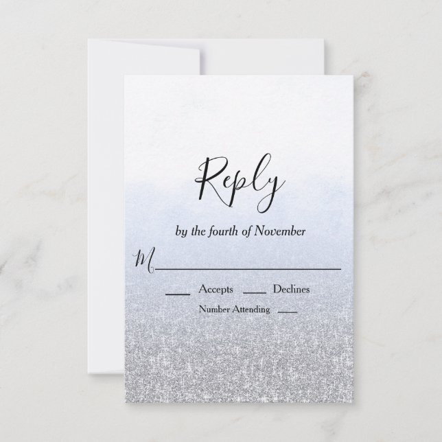 Blue Grey Glitter Wedding RSVP (Front)