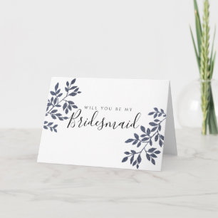 Blue Grey Glitter Will You Be My Bridesmaid Card