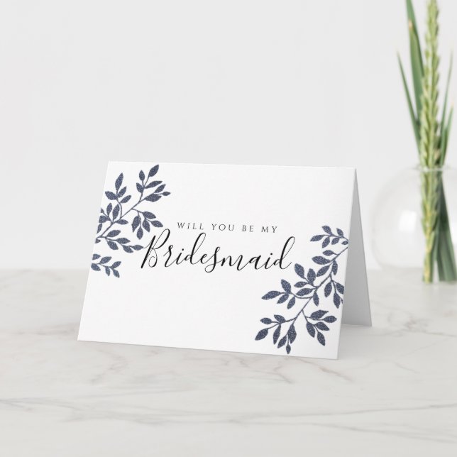Blue Grey Glitter Will You Be My Bridesmaid Card (Front)