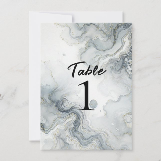 Blue Grey Gold Beachy Watercolor Beach Numbers Invitation (Front)