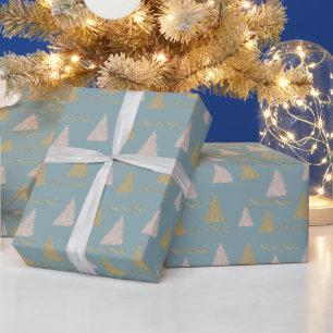 Blue Grey Gold Glitter Shine Christmas Trees     Wrapping Paper