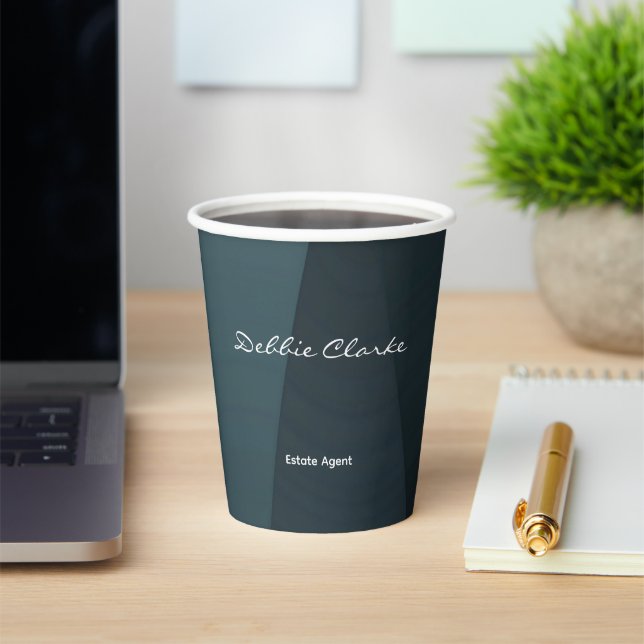 Blue grey gradient waves pattern paper cups (Insitu)
