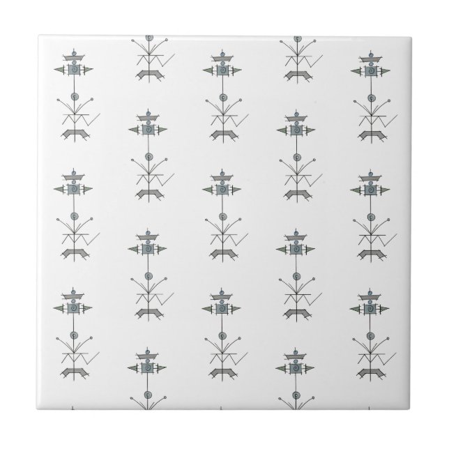 Blue Grey Green Geometric-Modern Pattern Ceramic Tile (Front)