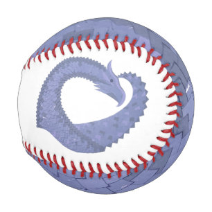 Blue-grey heart dragon on white baseball