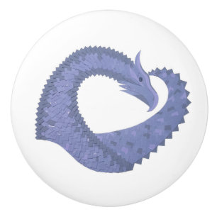 Blue-grey heart dragon on white ceramic knob