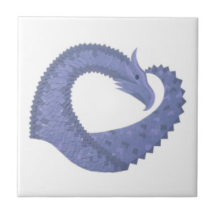 Blue-grey heart dragon on white ceramic tile