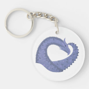 Blue-grey heart dragon on white key ring