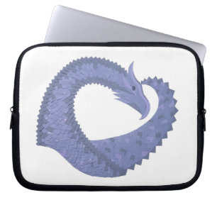 Blue-grey heart dragon on white laptop sleeve