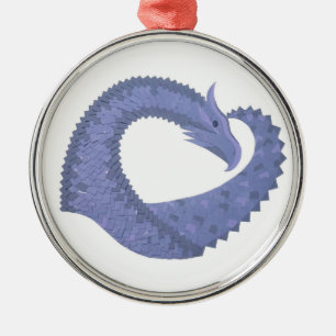 Blue-grey heart dragon on white metal ornament