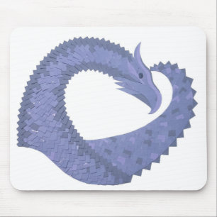 Blue-grey heart dragon on white mouse pad