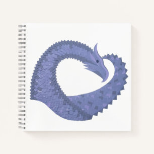 Blue-grey heart dragon on white notebook