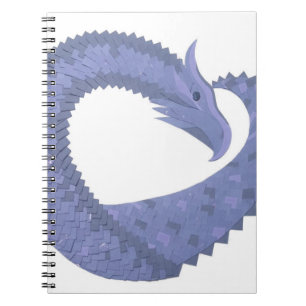 Blue-grey heart dragon on white notebook
