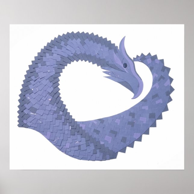 Blue-grey heart dragon on white poster (Front)