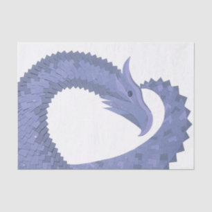 Blue-grey heart dragon on white tissue paper