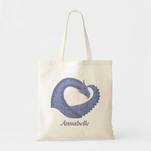 Blue-grey heart dragon on white tote bag