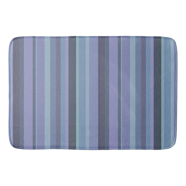 Blue-grey horizontal stripes bath mat (Front)