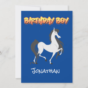 Blue Grey Horse Birthday Boy Invite