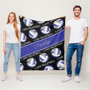blue grey I love volleyball girly personalised Fleece Blanket