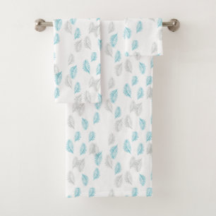Blue & Grey Leaves Pattern  Bath Towel Set