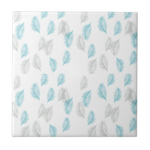 Blue & Grey Leaves Pattern  Ceramic Tile