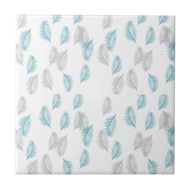 Blue & Grey Leaves Pattern  Ceramic Tile (Front)