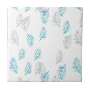 Blue & Grey Leaves Pattern Ceramic Tile