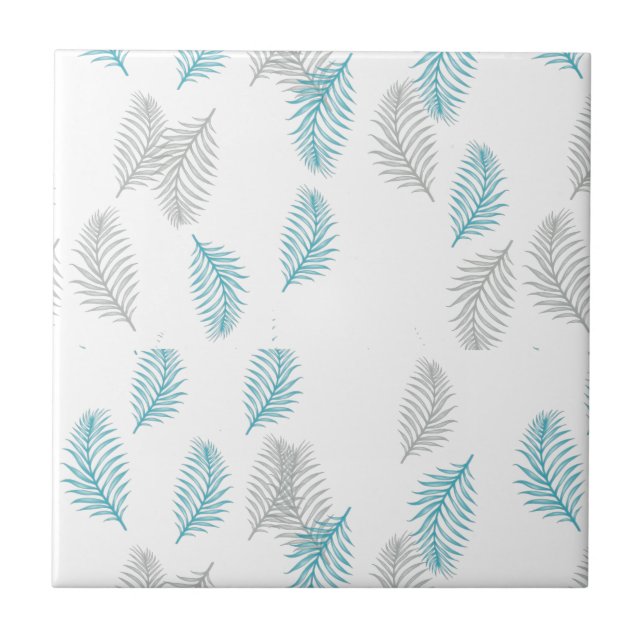 Blue & Grey Leaves Pattern  Ceramic Tile (Front)