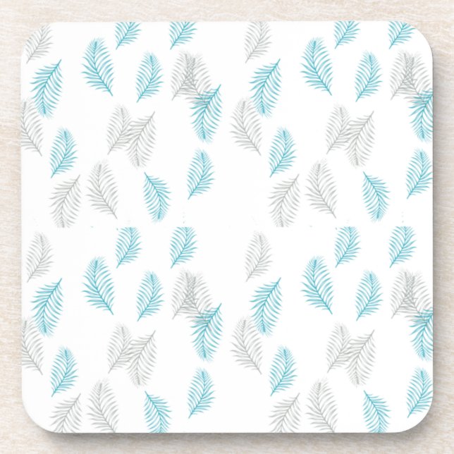 Blue & Grey Leaves Pattern Coaster (Front)