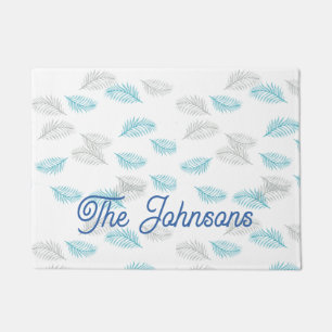Blue & Grey Leaves Pattern Doormat