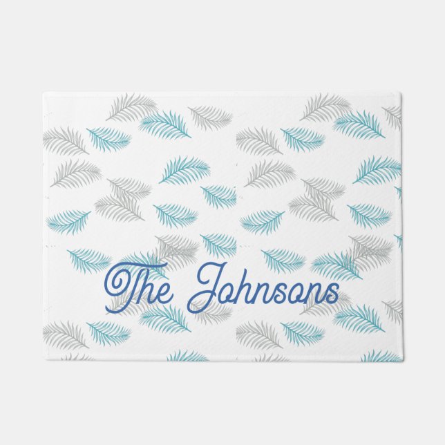 Blue & Grey Leaves Pattern  Doormat (Front)