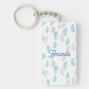 Blue & Grey Leaves Pattern Key Ring