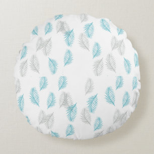 Blue & Grey Leaves Pattern Round Cushion